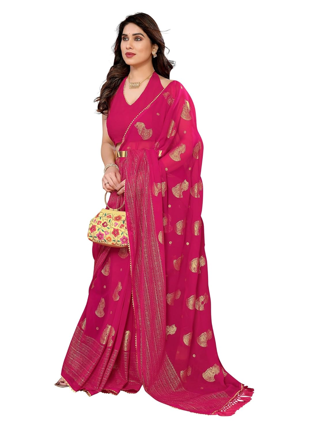 RAJESHWAR FASHION WITH RF Women’s Peacock Paisley Foil Work Georgette... RAJESHWAR FASHION WITH RF Women’s Peacock Paisley Foil Work Georgette...