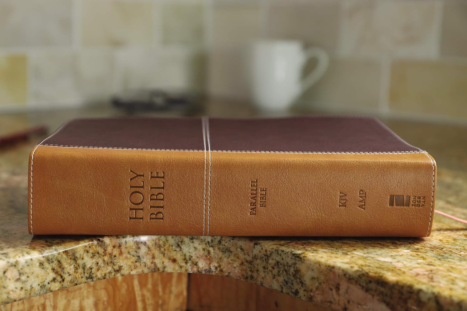 KJV, Amplified, Parallel Bible, Large Print, Leathersoft, Tan/Burgundy, Red Letter: Two Bible Versions Together for Study and Comparison