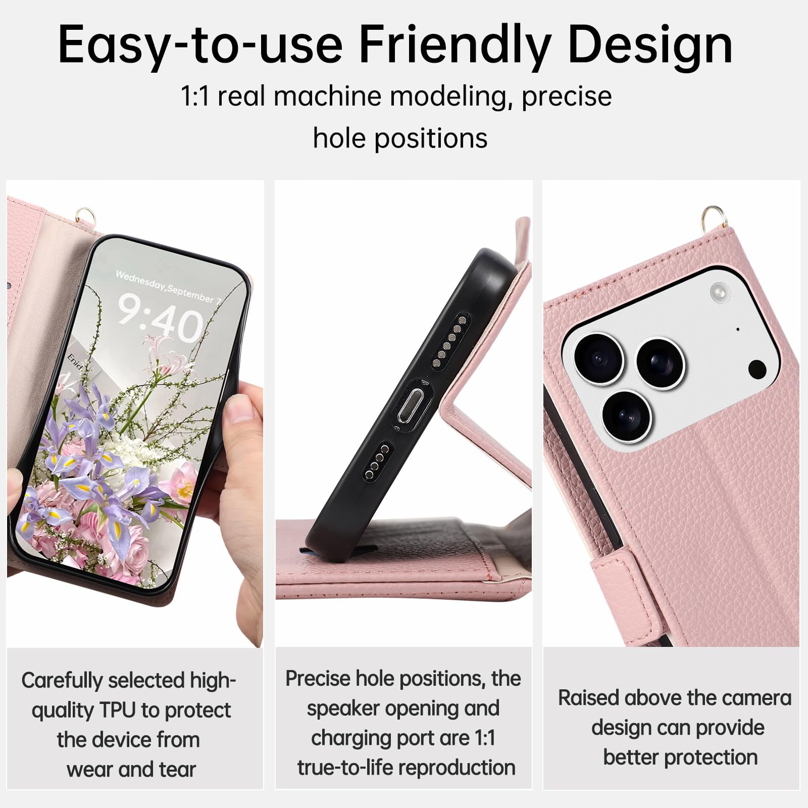 Ribaltabile Cover per iPhone 17 Pro Max/17 Pro/17 Air/17, Modello Litchi | Cerniera Portafoglio Moda Pelle Custodia con Tracolla Porta Carte Funzione Supporto Donna Telefono Caso