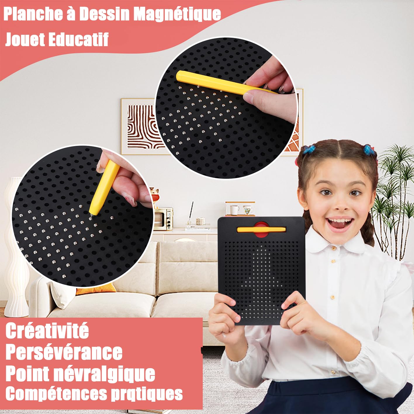 SULOLI Nero Lavagna magnetica da disegno,Lavagna magica,Lavagna magica,Gioco magnetico con sfere e penna per bambini scuola famiglia