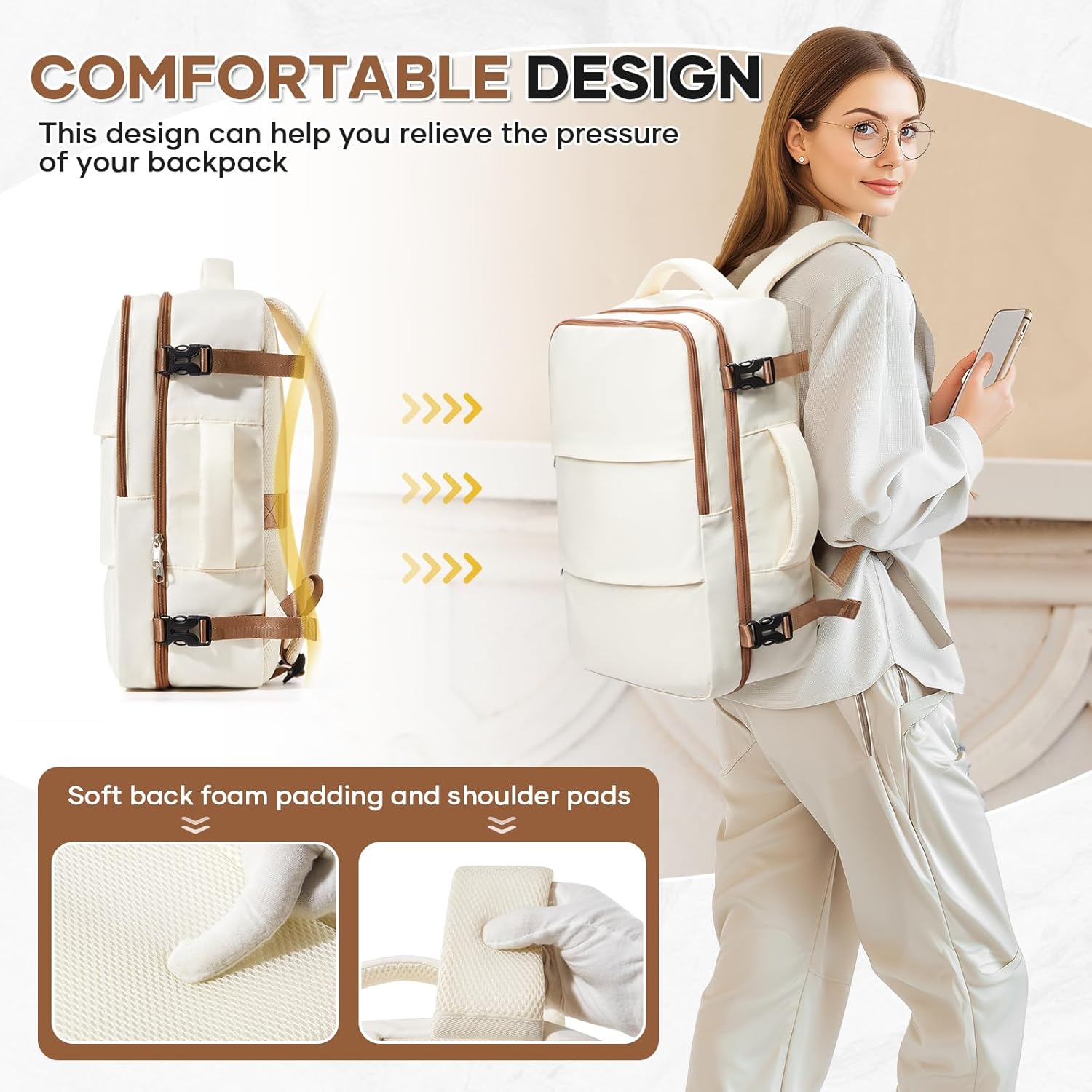 Travel Backpack For Women Men Carry on Backpack Luggage Flight Approved Personal item Travel Bag Essentials Mochila de viaje Laptop College Backpack Beige Brown - Image 7