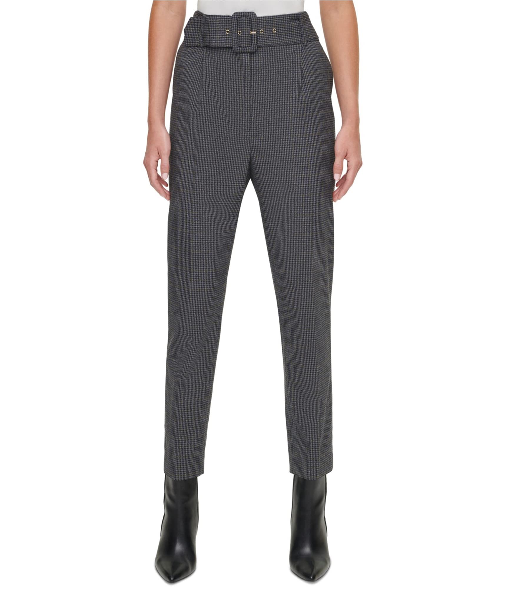 DKNY Womens Belted Casual Trouser Pants Grey Petite 10P
