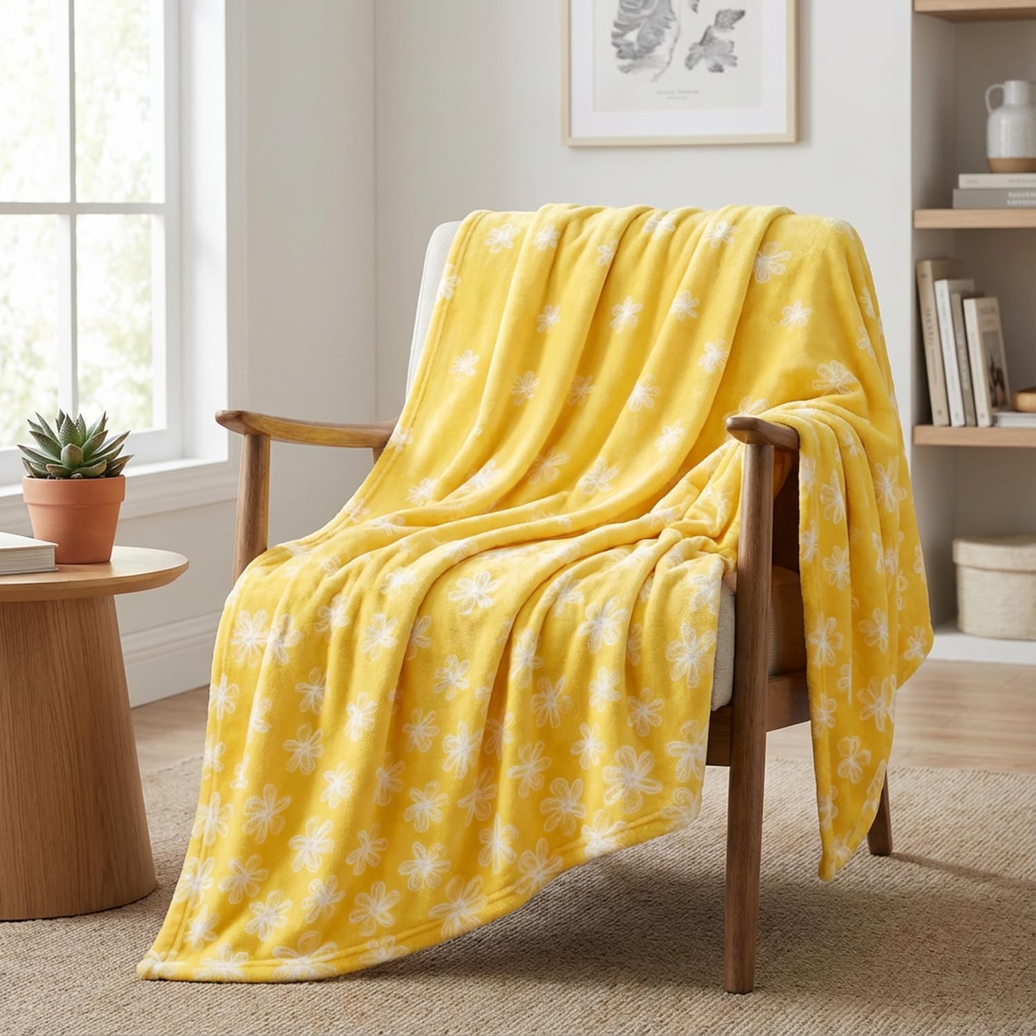 Horaldaily Spring Summer Flannel Blanket Throw, Yellow Watercolor Painting Flowers Soft Fuzzy Plush Cozy Fleece Blankets for Couch Sofa Bed Lounging, Ideal Gifts for Kids Adults Wife Self, 50x60 - Image 2