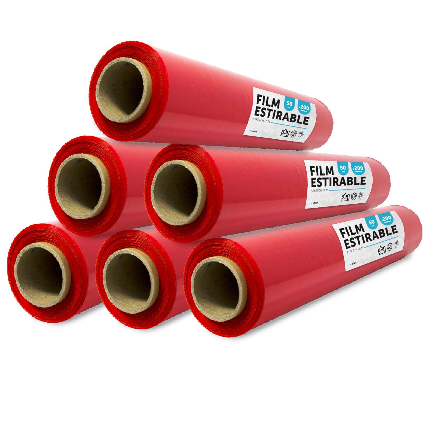 Lot de 6 films rouges pour emballage de cartons de déménagement, protéger les meubles et les expéditions, dimensions 50 cm x 200 m étirables · m-office (rouge)