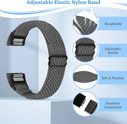 Miniatura 5 de TumpCez Paquete de 5 bandas elásticas compatibles con Fitbit Charge 2, correa de repuesto ajustable elástica de nailon suave para Fitbit Charge 2,