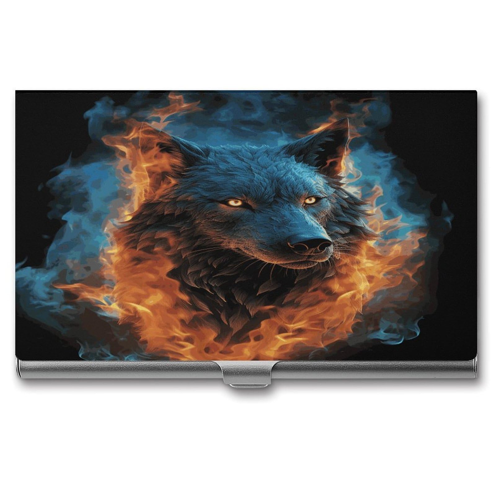 JTREHY Wolf Head in Blue Flames Business Card Case Convenient to Carry Business Card Dispenser Durable Not Prone to Wear And Tear Business Card Holder for Men & Women