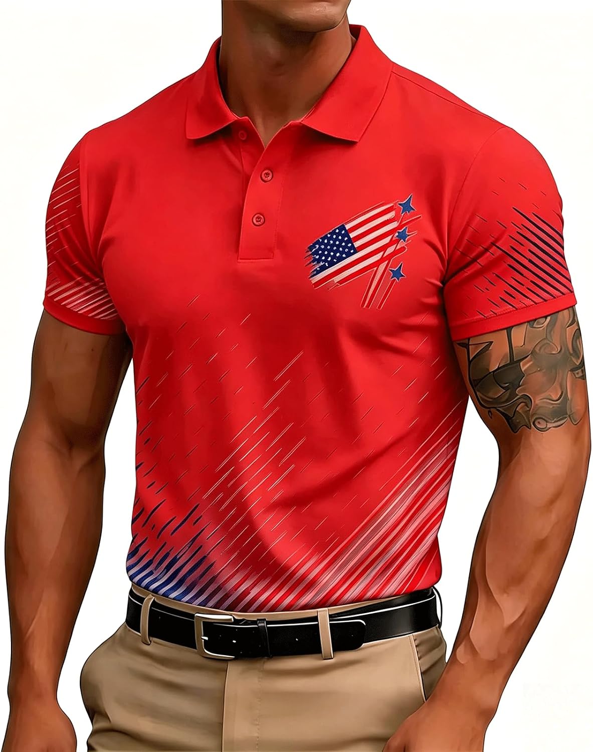 Fourth of July Shirts for Men Patriotic Polo Shirts American Flag Golf Shirt Summer USA Graphic Tops Business Tshirt