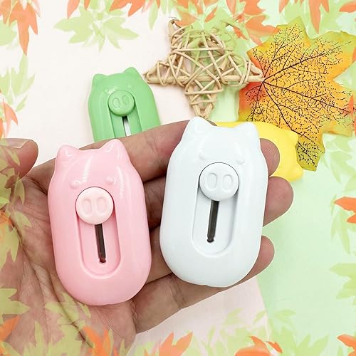 Miniatura 5 de Cortadores de caja  4 piezas mini cortador de arte lindo cerdo retráctil abrecajas cuchillo utilidad abrecartas para papel cartón, paquete de sobre,