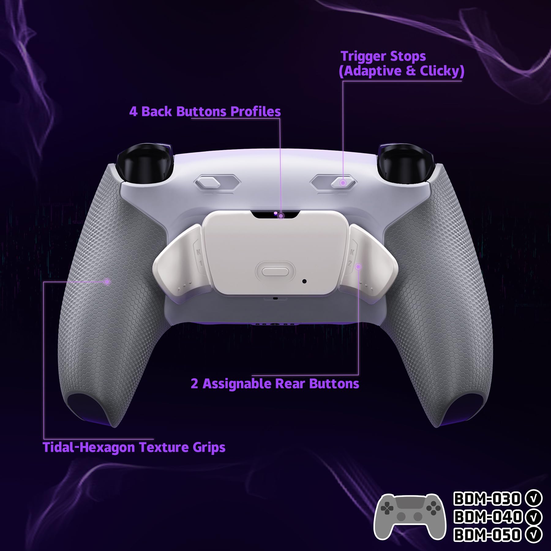 eXtremeRate RISE Plus MAX RMB Tasti Aggiuntivi per ps5 Controller BDM-030/040/050,Palette Posteriori Metallo Clicky Trigger Stop Remap Kit per ps5 Joystick-Senza Controller-Bianco Grigio