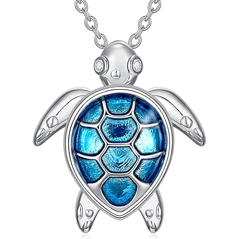 Sea Turtle Heart Necklace for Women 925 Sterling Silver Topaz/Turquoise/Jade/Larima...
