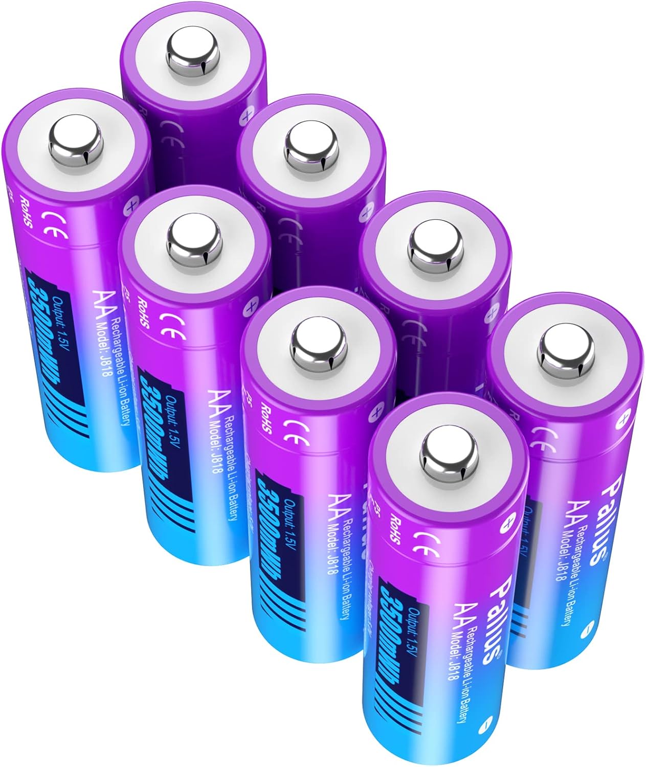 Pallus Batterie al litio ricaricabili AA, 8 batterie AA al litio da 1,5