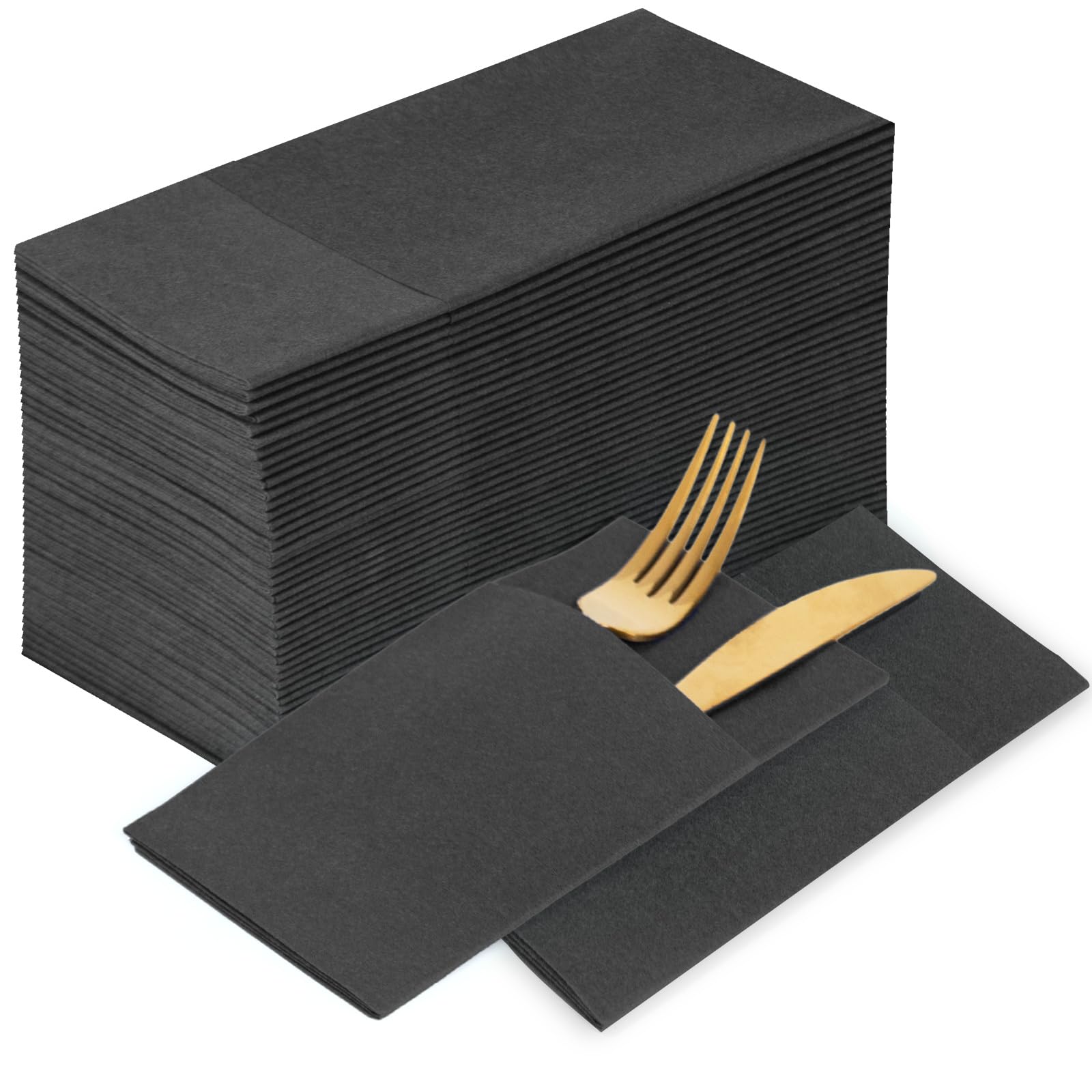 KAMMAK Servilletas de papel desechables con bolsillo, color gris oscuro, plegadas, paquete de 100 servilletas de papel para baño, toalla de invitados para fiesta, Navidad, boda, recepción (16.5 x 16.5