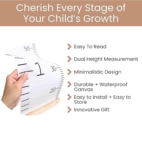 Miniatura 6 de Tabla de crecimiento para pared  Regla de lona para niños con caja de almacenamiento de madera  Tabla de medición impermeable  Decoración de
