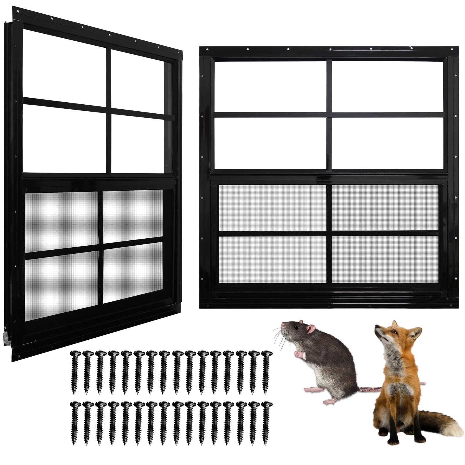 Photo 1 of NeatiEase Upgraded Shed Windows 2 Pack, 30" x 36", Black