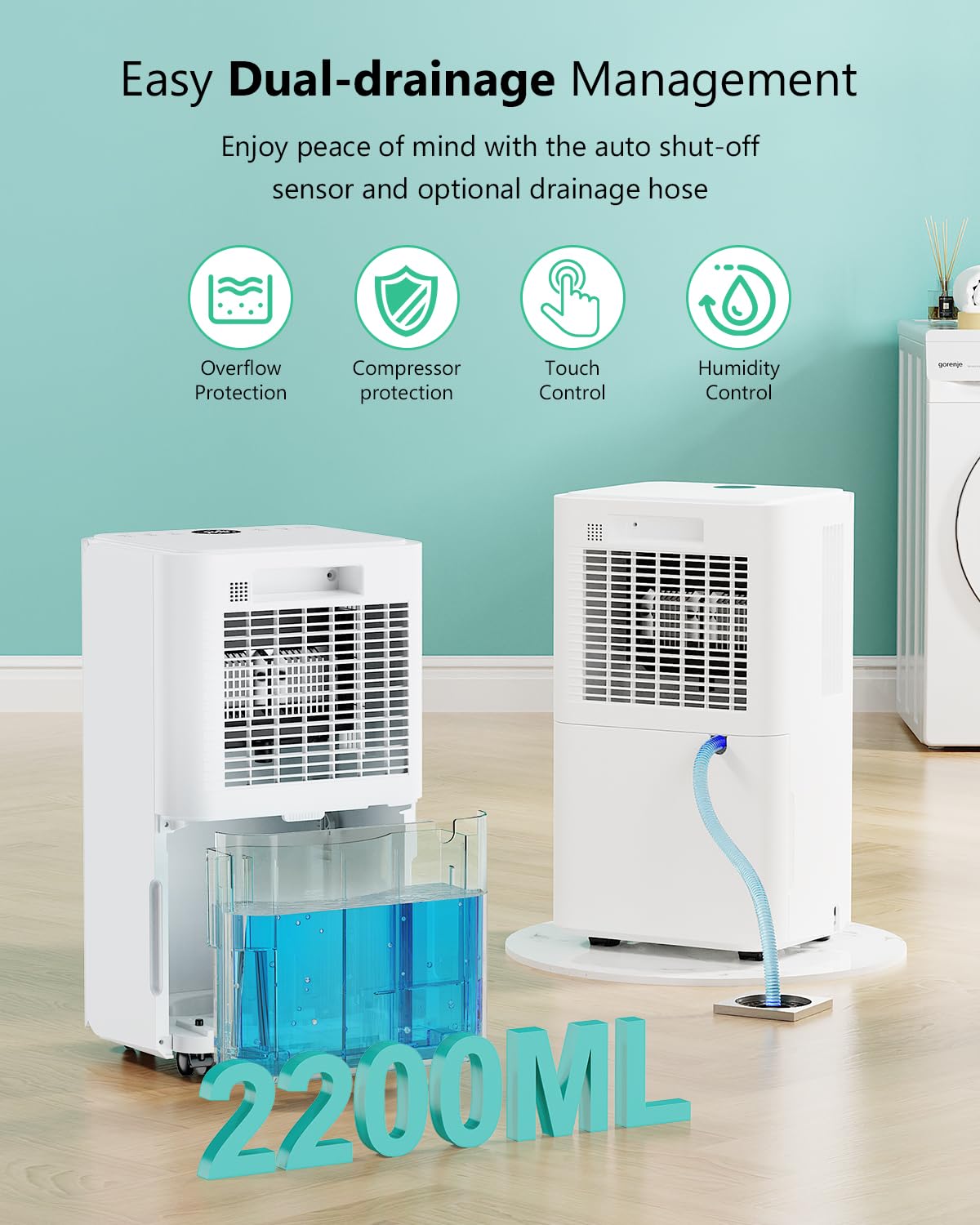 Deumidificatore, 12L/Giorno Deumidificatore Ambiente Casa Muffa, Deumidificatori Portatile Silenzioso, Controllo Umidità, Funzione Asciugatrice, Sbrinamento Automatico, Adatto 100 m³