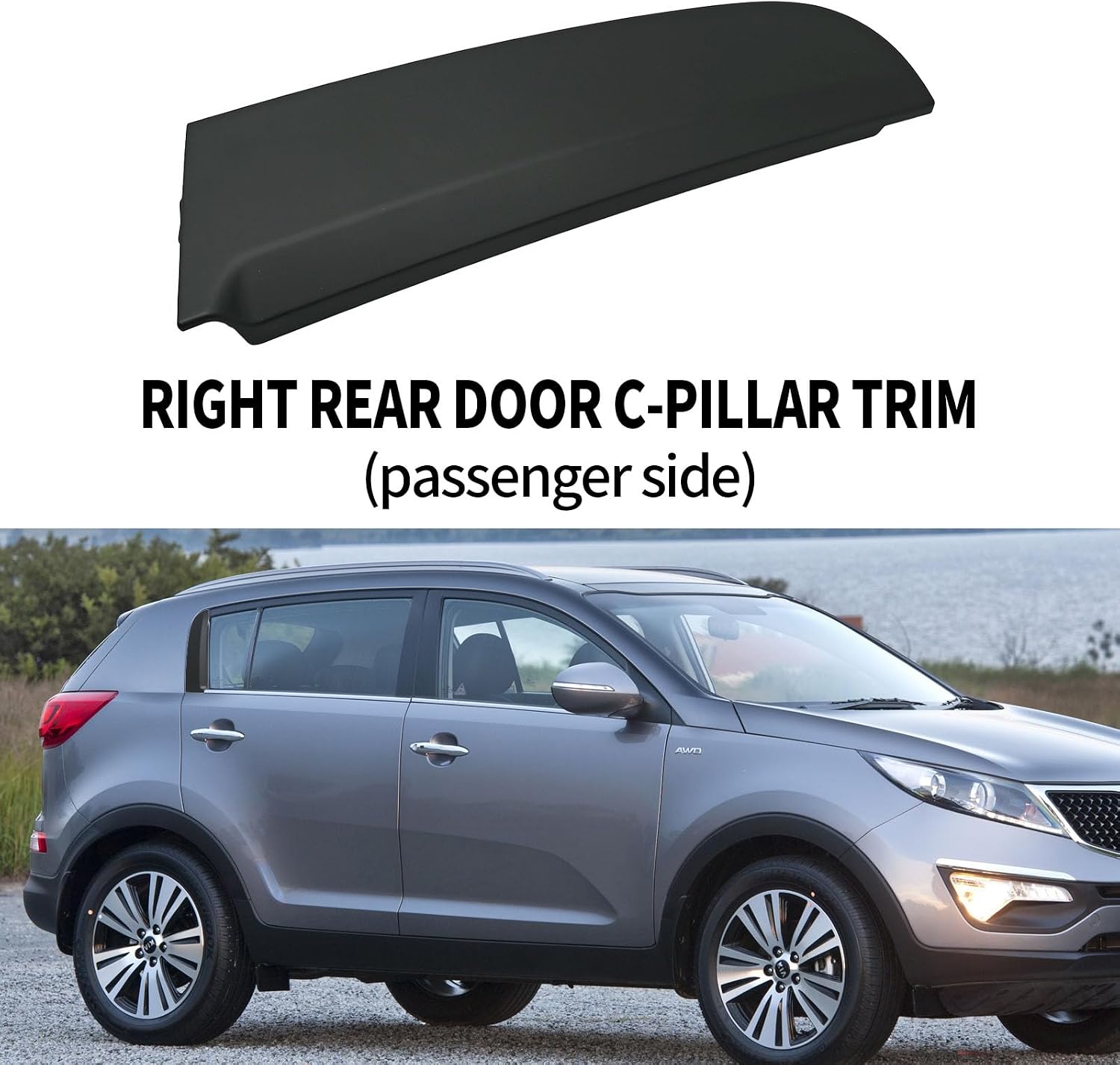 MDEOOSKY Rear Right Door C Pillar Molding(Passenger Side), Black Smooth Surface Door C Pillar Garnish Cover, Replacement for KIA Sportage 2011‑2016, 832803W000, 83280-3W000