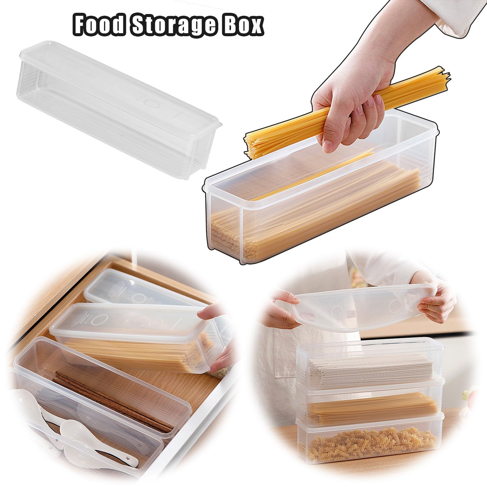 Vorratsdose für Nudeln, transparent, luftdicht, Lebensmittelbehälter für Spaghetti, Macaroni, Nudeln, Müsli, Reis, Mehl, groß, rechteckig, mit Deckel