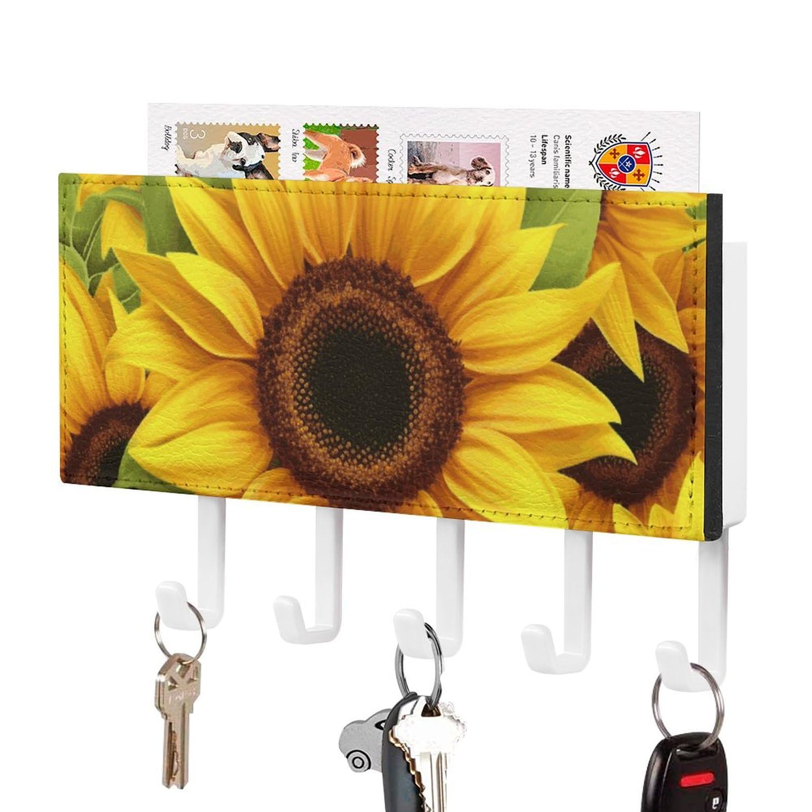 Llavero de girasol para pared con 5 ganchos prácticos y organizador resistente