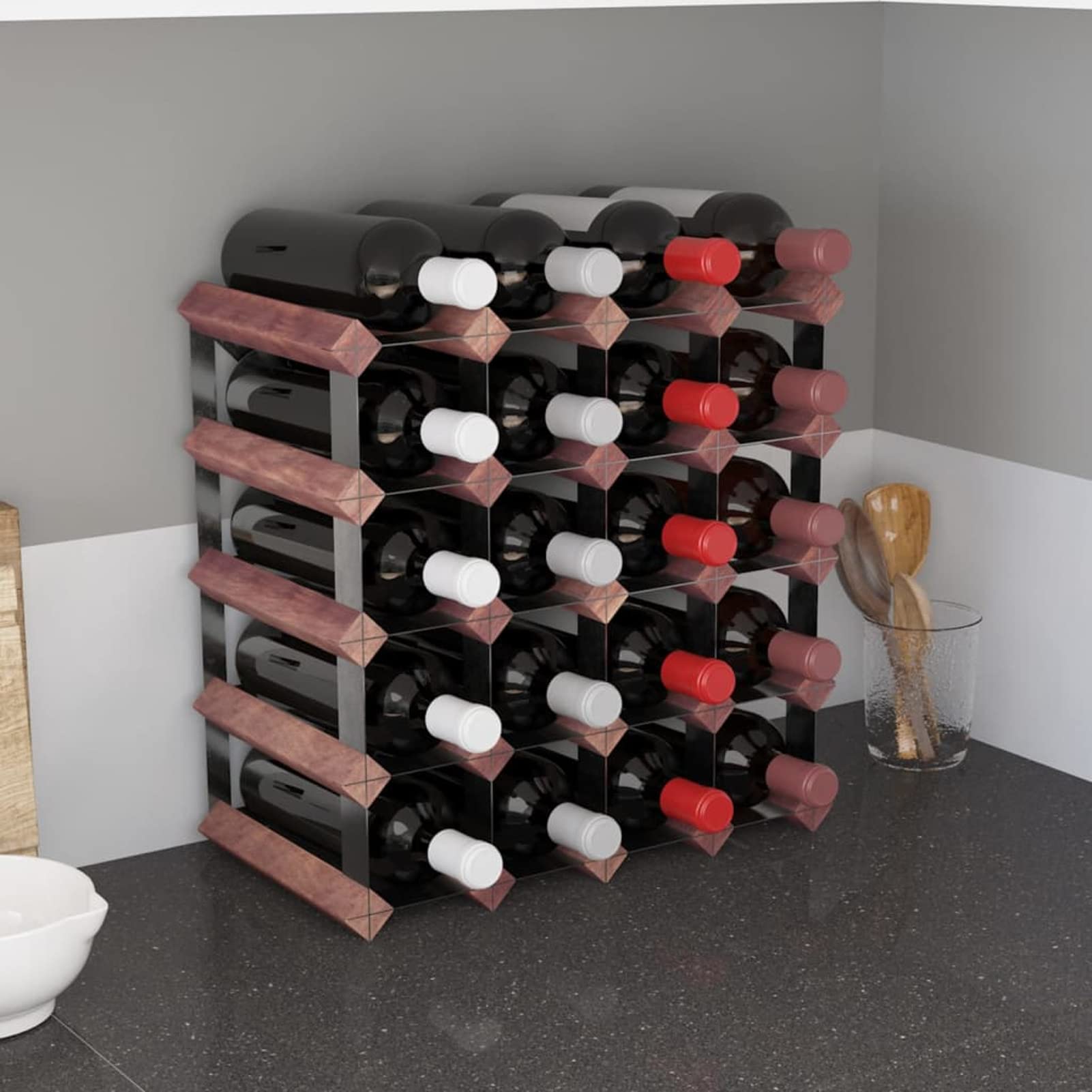 Homgoday Botellero para 20 botellas de madera maciza de pino marrón, botellero de vino, botellero de vino, botellero de vino, botellero de vino, mueble portavini