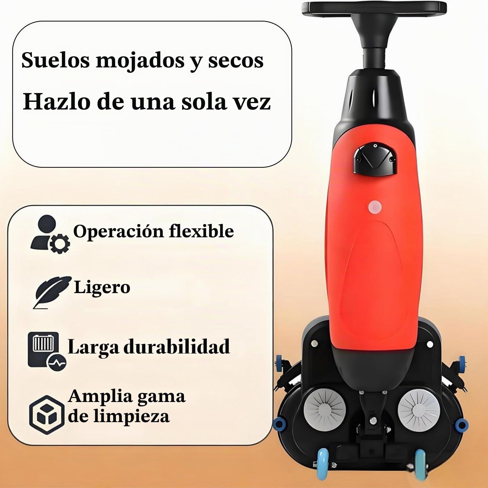 Lavadora de Pisos Comercial, Fregadora de Suelos Profesional, Cepillo Rotativo 360°, Fregadora Sin Cable, Limpieza Húmeda y Seca, Capacidad de Limpieza de 13000 pies²/h Grey