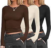 Ekouaer Women's 3-Pack Long Sleeve Fitted Thermal Undershirts - Soft Stretchy Base Layer Tops for Layering XS-XXL