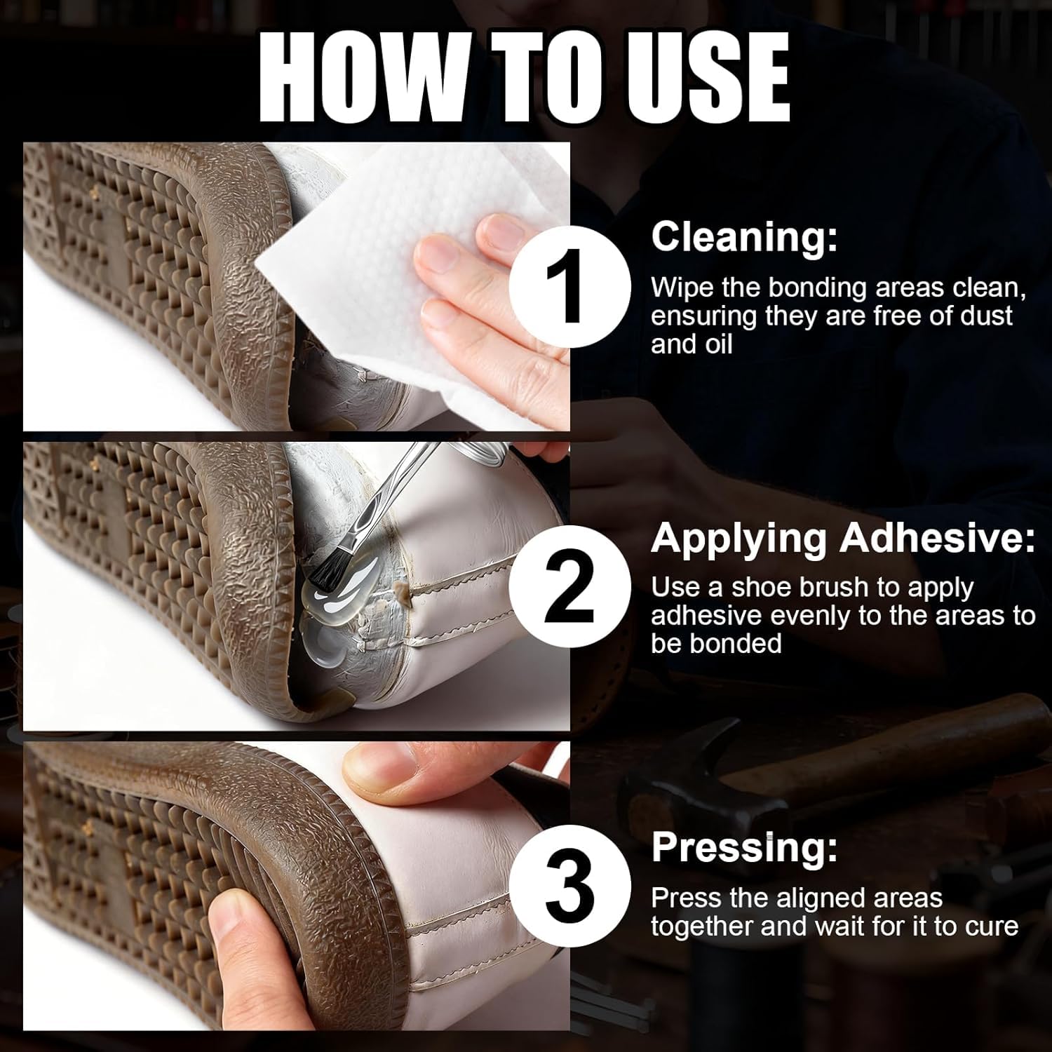 Shoe Repair Glue with Brush Applicator, High Viscosity Transparent, 6Oz