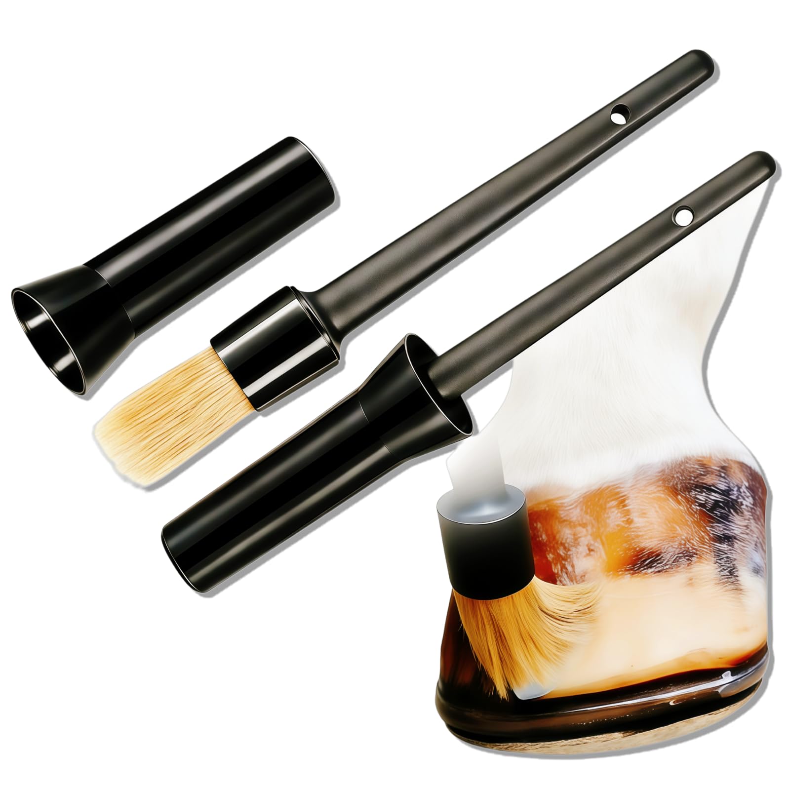 Hoof Oil Brush for Horses with Cap 2 Pack Natural Bristle Horse Hoof Brush, Soft Gentle Hoof Oil Applicator Brushs for Hoofs Conditioner, Hoof Hardener, Moisturizer Horse Face Cleaning Brush