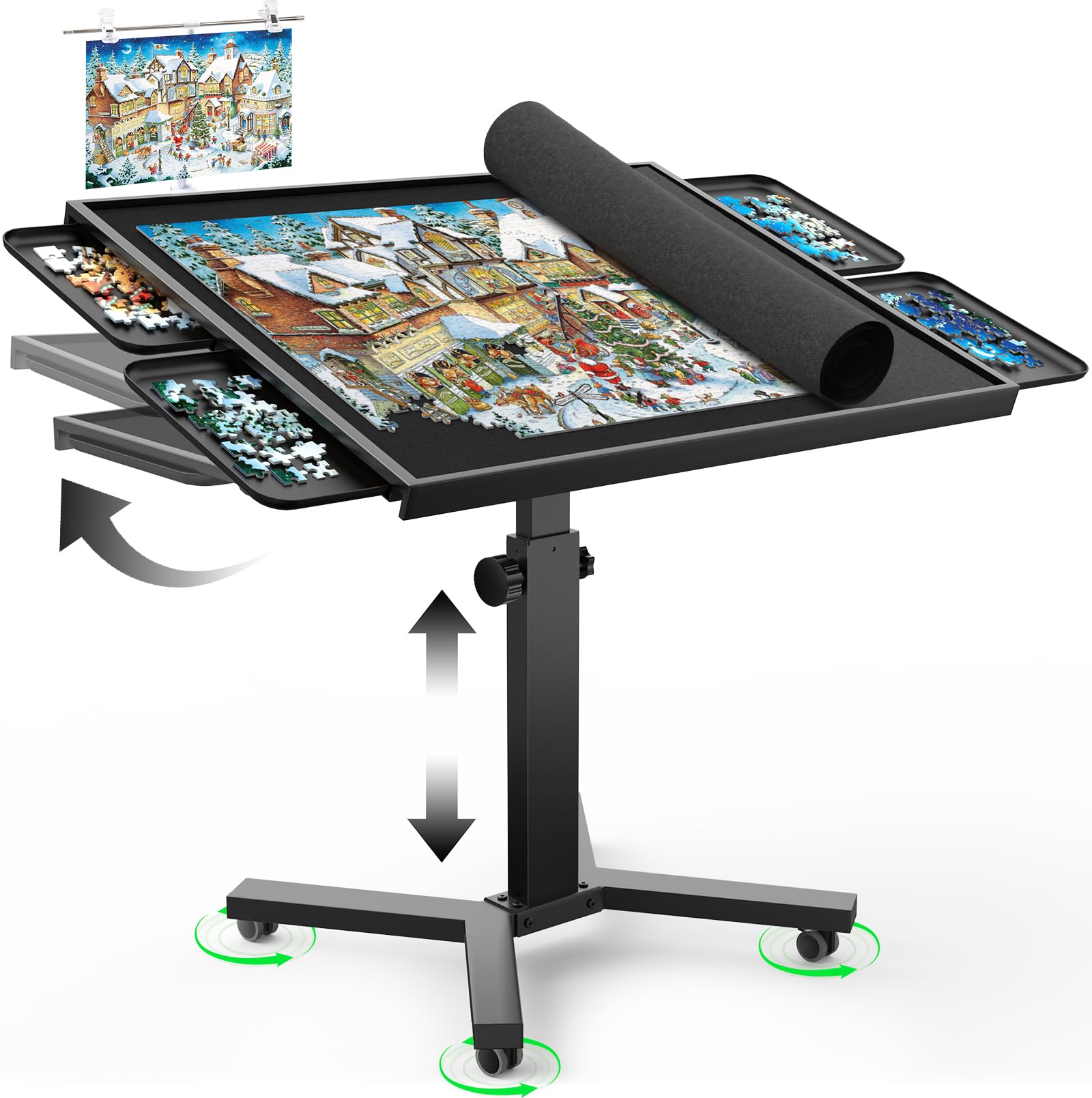 1500 Piece Jigsaw Puzzle Table with Legs, 35.43"x27.87" Metal Puzzle Tables for Adult (Stability Tested & Ergonomic), Adjustable Height & Tilt Angle, Wooden Puzzle Board with 4 Drawers & Cover