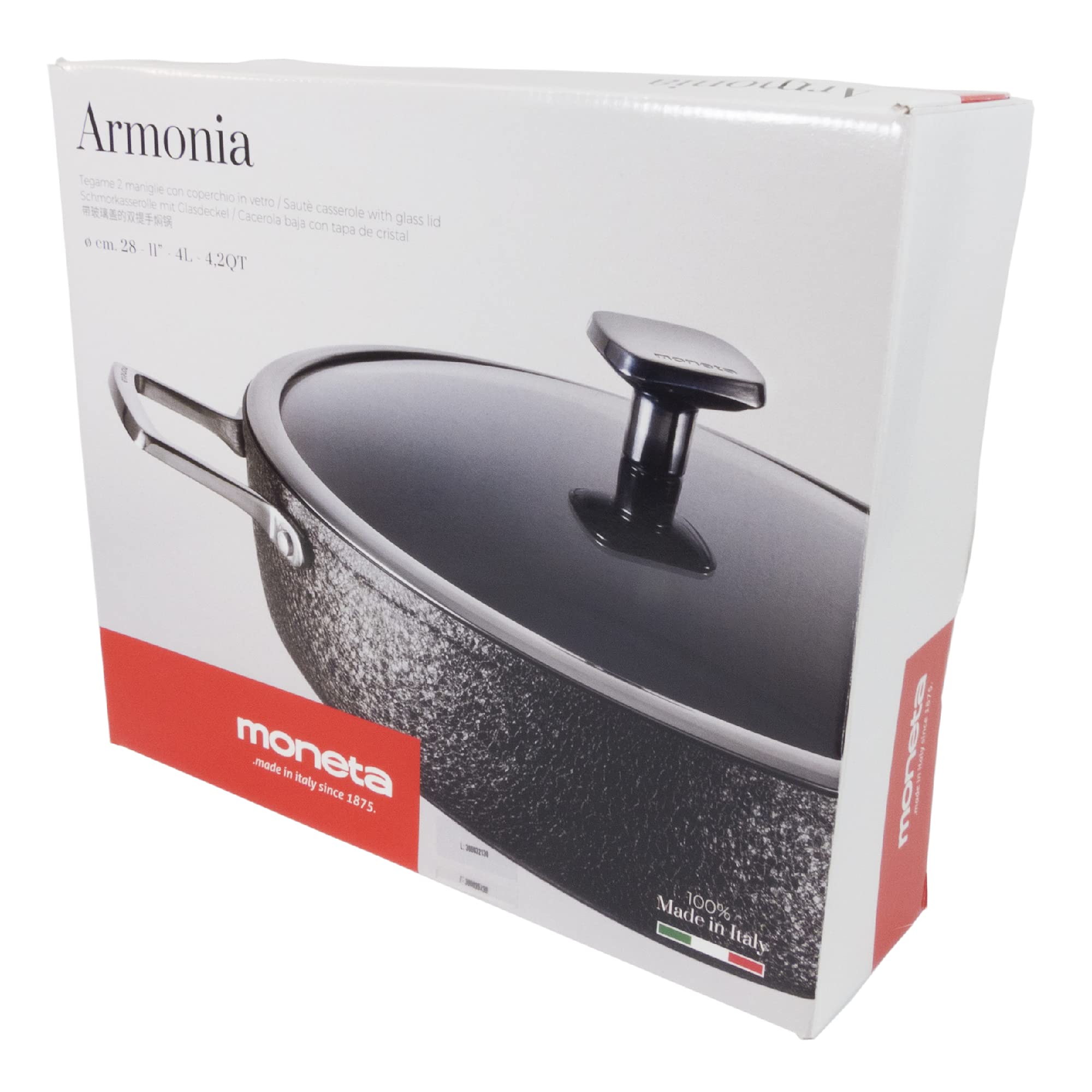 Moneta Armonia Tegame 2 Manici 28 cm + Coperchio Bordo Inox per Ogni Tipo di Piano Cottura