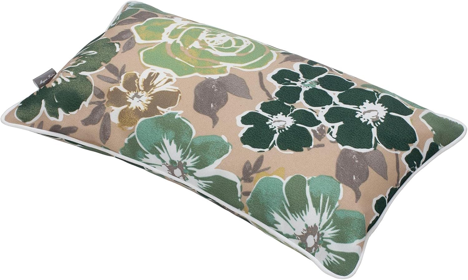 Magpie Fabrics Set of 2 Lumbar Throw Pillow with Insert 12x20 Inch, Outdoor Rectangular Waterproof Home Decorative Toss Cushion for Patio Garden Car Office - Green Floral