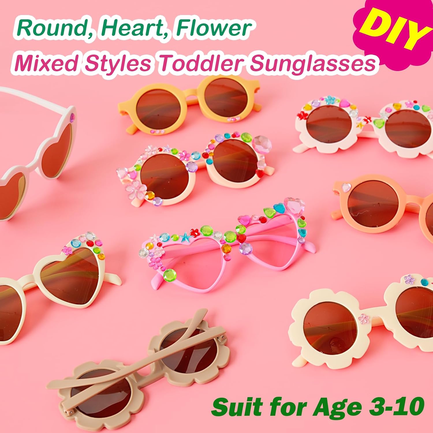 DIY Kids Sunglasses 9 Pairs Toddler Sunglasses Flower Round Heart Sunglasses Kids Colorful Girls Boys Sunglasses for Beach Party Holiday - Image 2
