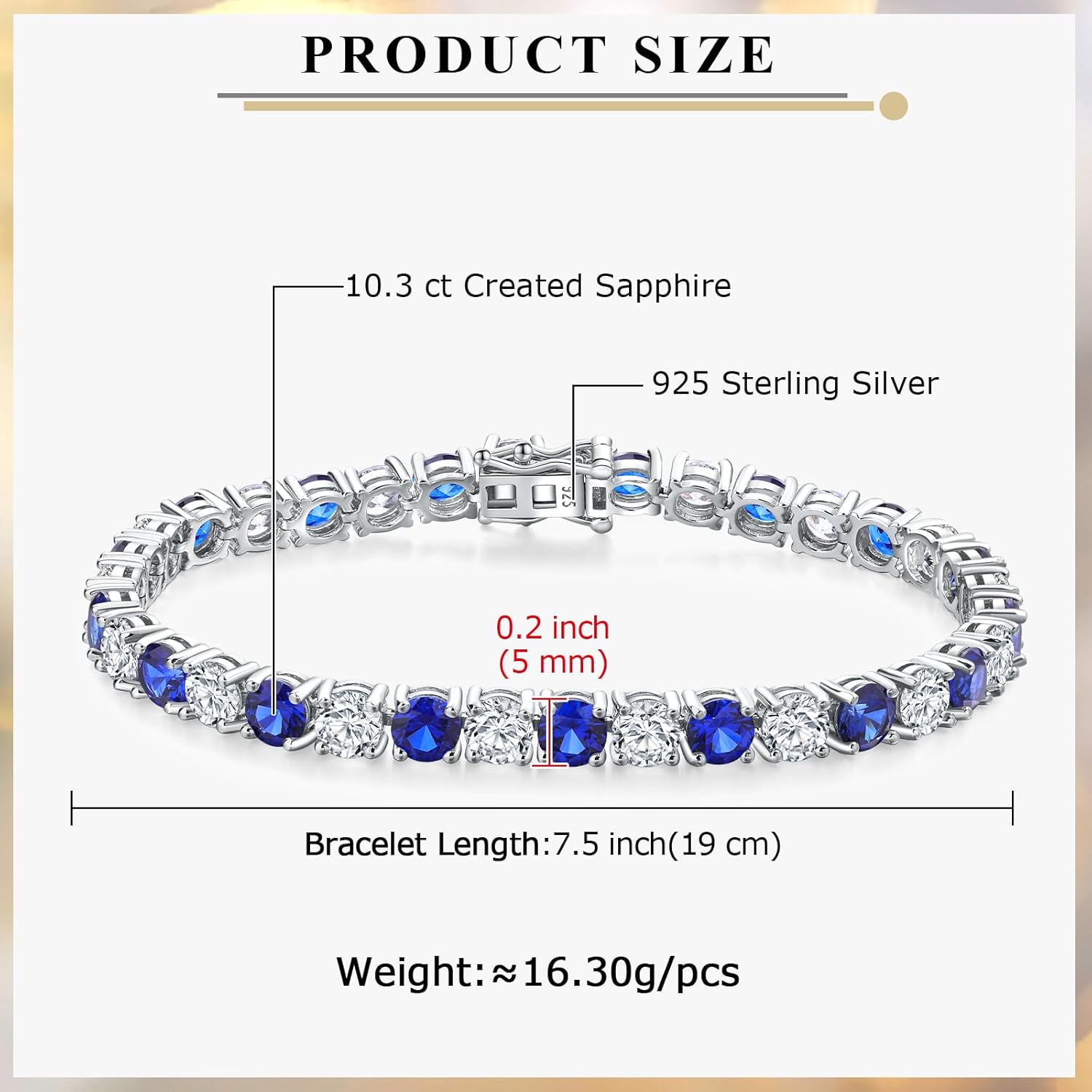 Luxury White Gold Sterling Silver 5mm Wide Cubic Zirconia and Birthstone Tennis Bracelets for Women Birthday Wedding Everyday, 7.25" - Image 3
