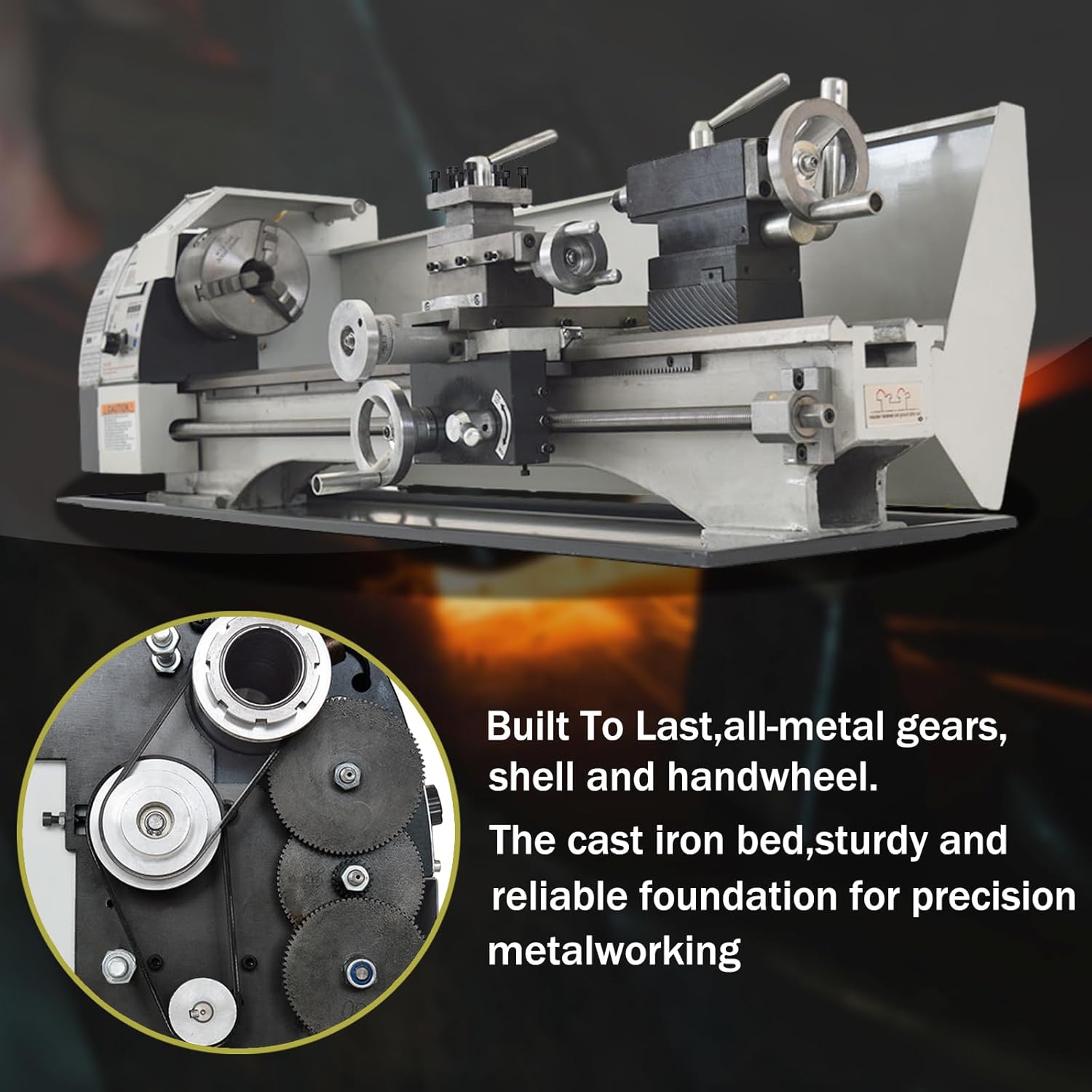 Benchtop Mini Metal Lathe Machine Precision Metal Wood Working Lathe 1100W Brushless Motor 50-2500rpm Drilling Machine for Metal Work Inch Thread 110V