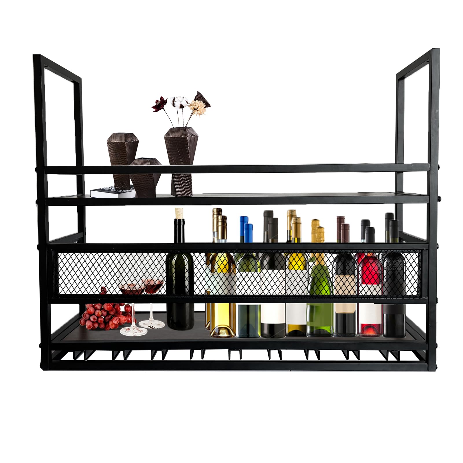 Casier à vin suspendu 140 cm rustique - rangement mural cuisine