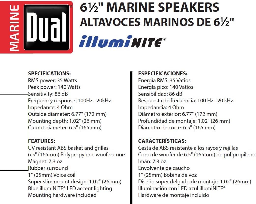 Dual Electronics WDCL65 6.5-inch Illuminated Marine Speakers: Car Electronics