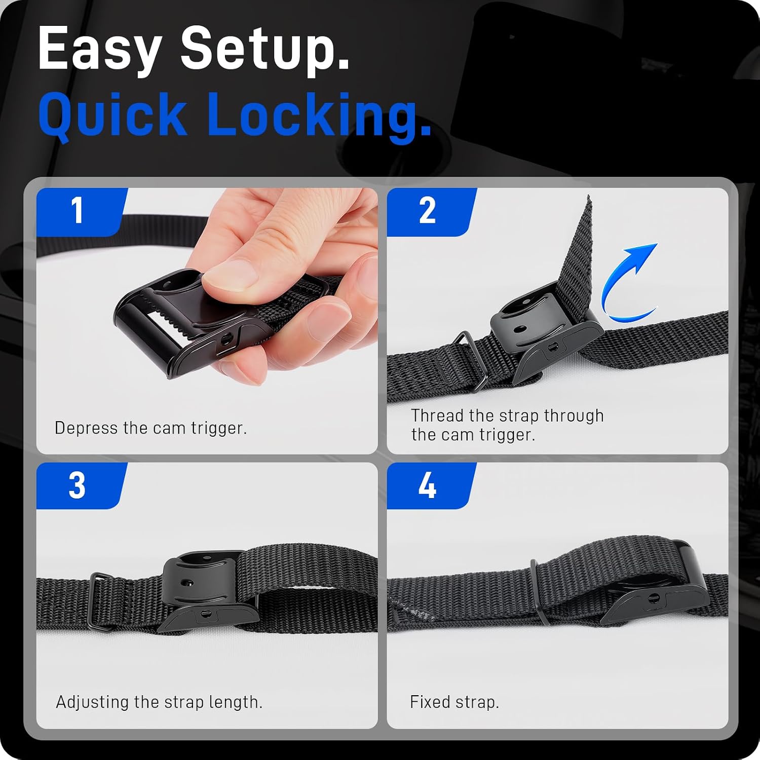 Lashing Straps 1" x 4 ft Cam Buckle Tie Downs, 1,100 lb, 4 Pack