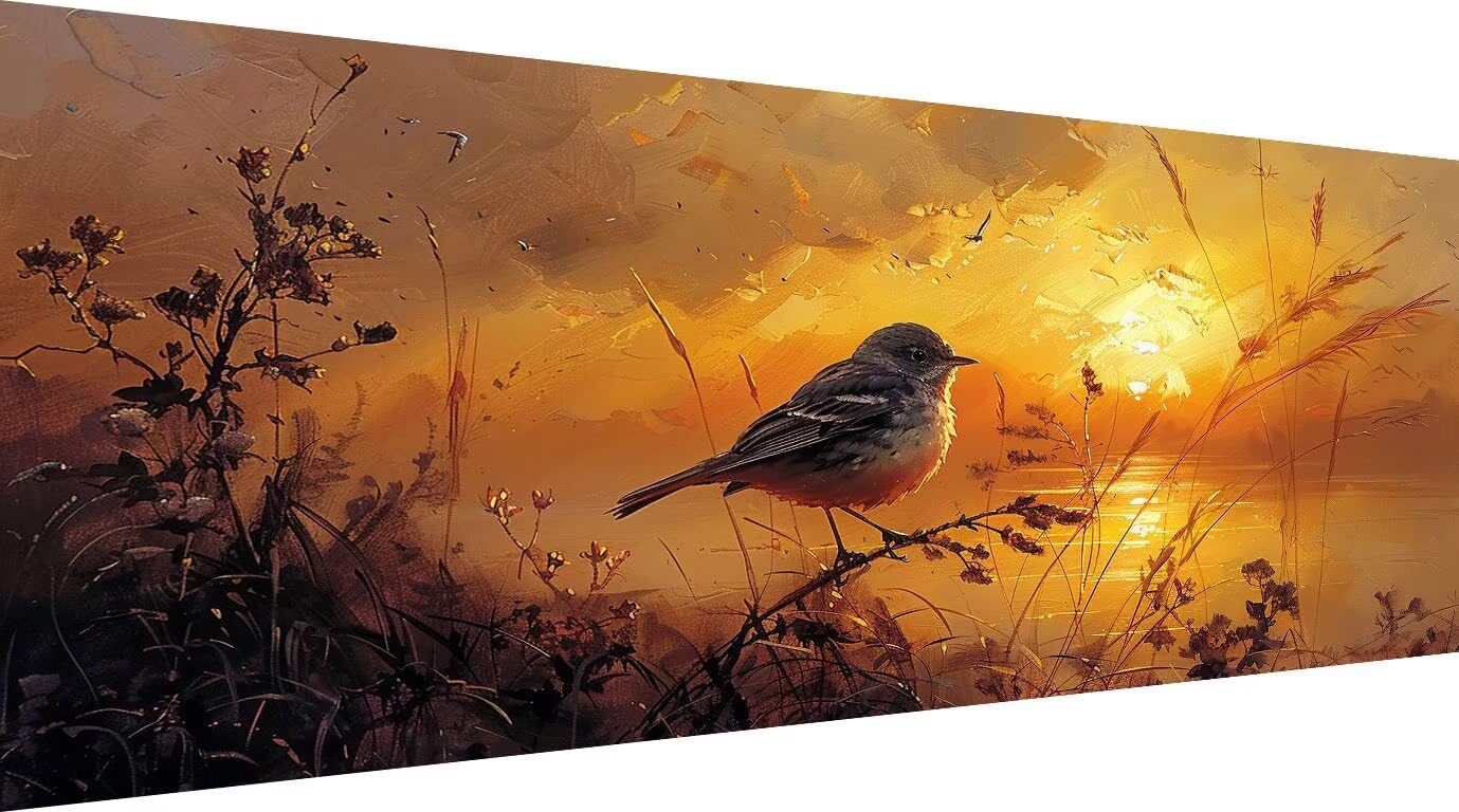 XXL diamentowy obraz ptak 70 x 140 cm, zmierzch obraz diamentowy dla dorosłych 5D pełny zestaw, DIY początkujący haft diamentowy, ścieg krzyżykowy aktywność ręczna relaks, dekoracja ścienna, pomysł na