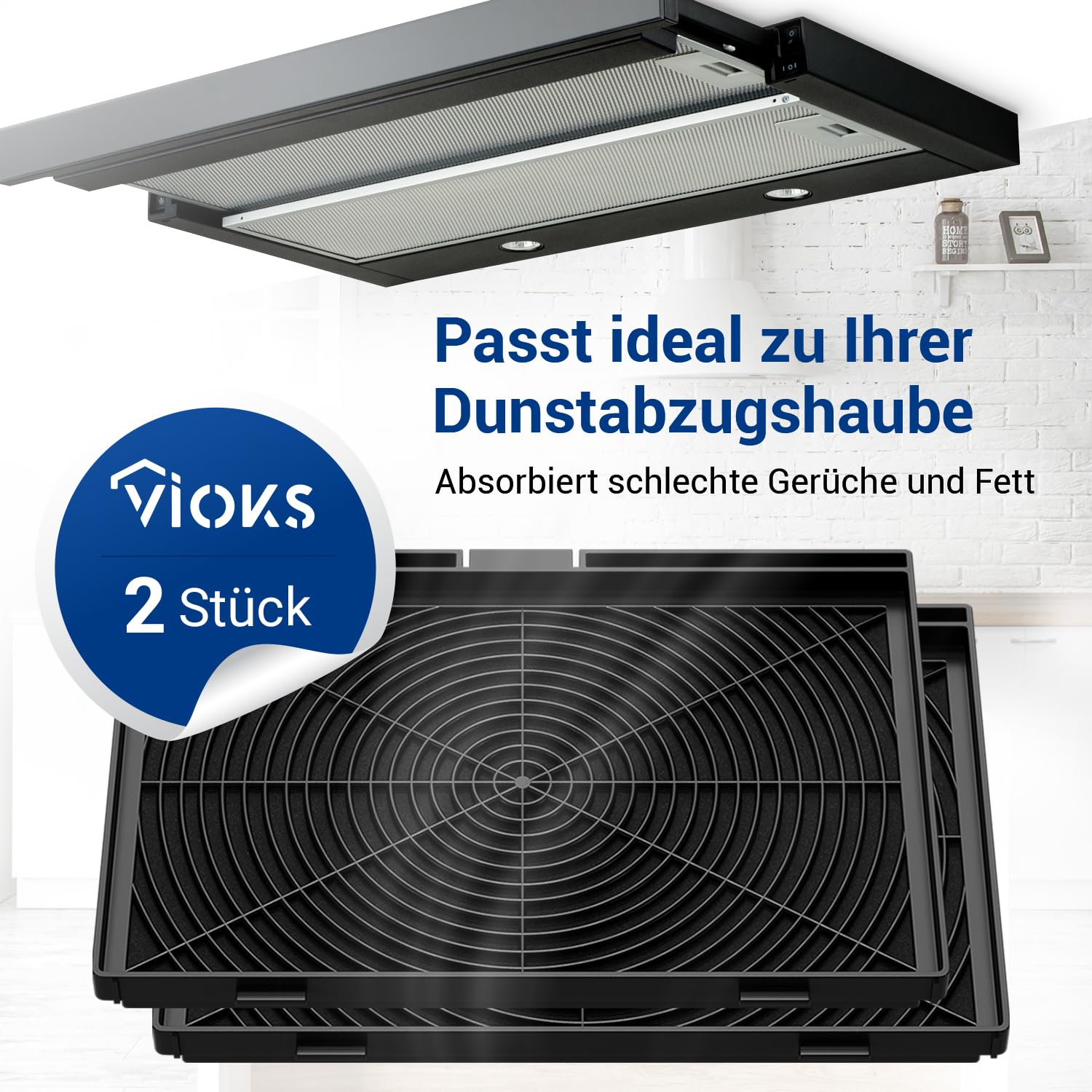 VIOKS 2x Aktivkohlefilter Dunstabzugshaube Ersatz für Siеmens LZ45510 | Kohlefilter Filter, 300x198x23 mm, ersetzt DSZ4551 11025805 11008080, für Dunstabzug
