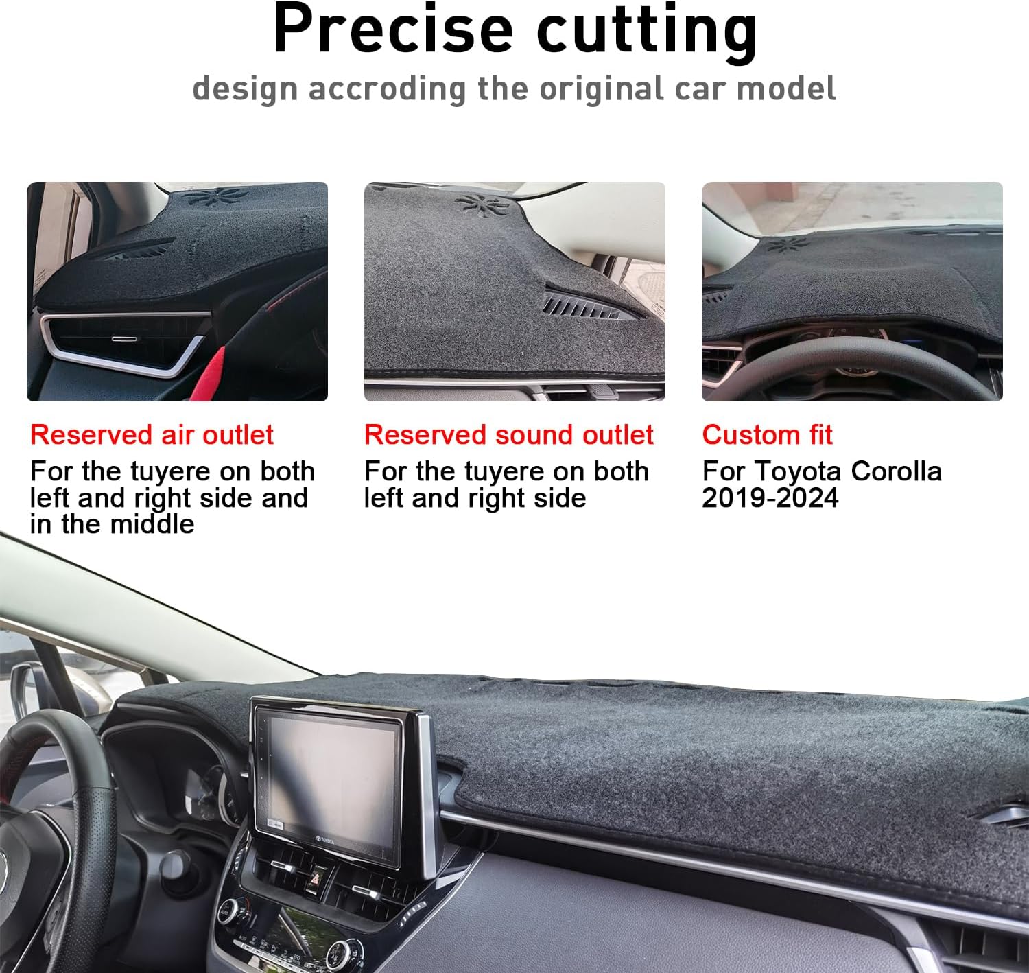 Dashboard Cover Mat for Toyota Corolla 2019-2024 2025 2026 Hatchback Sedan Dash Cover Interior Accessories Sunshade Glare UV Rays Protector Pad Black (Not for Corolla Cross)