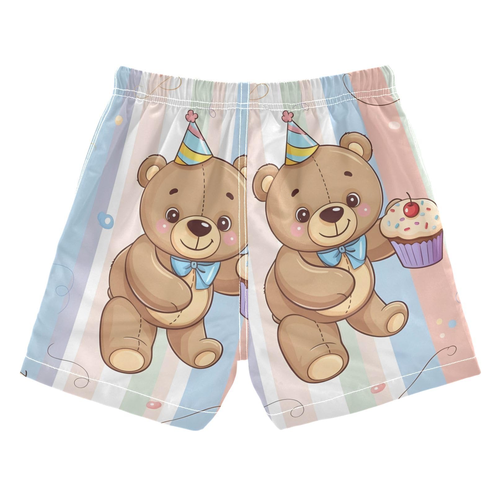 FLildon Birthday Bears and Cakes Little Boys Swim Trunks with Mesh Lining Quick Dry Beach Board Shorts, 3T