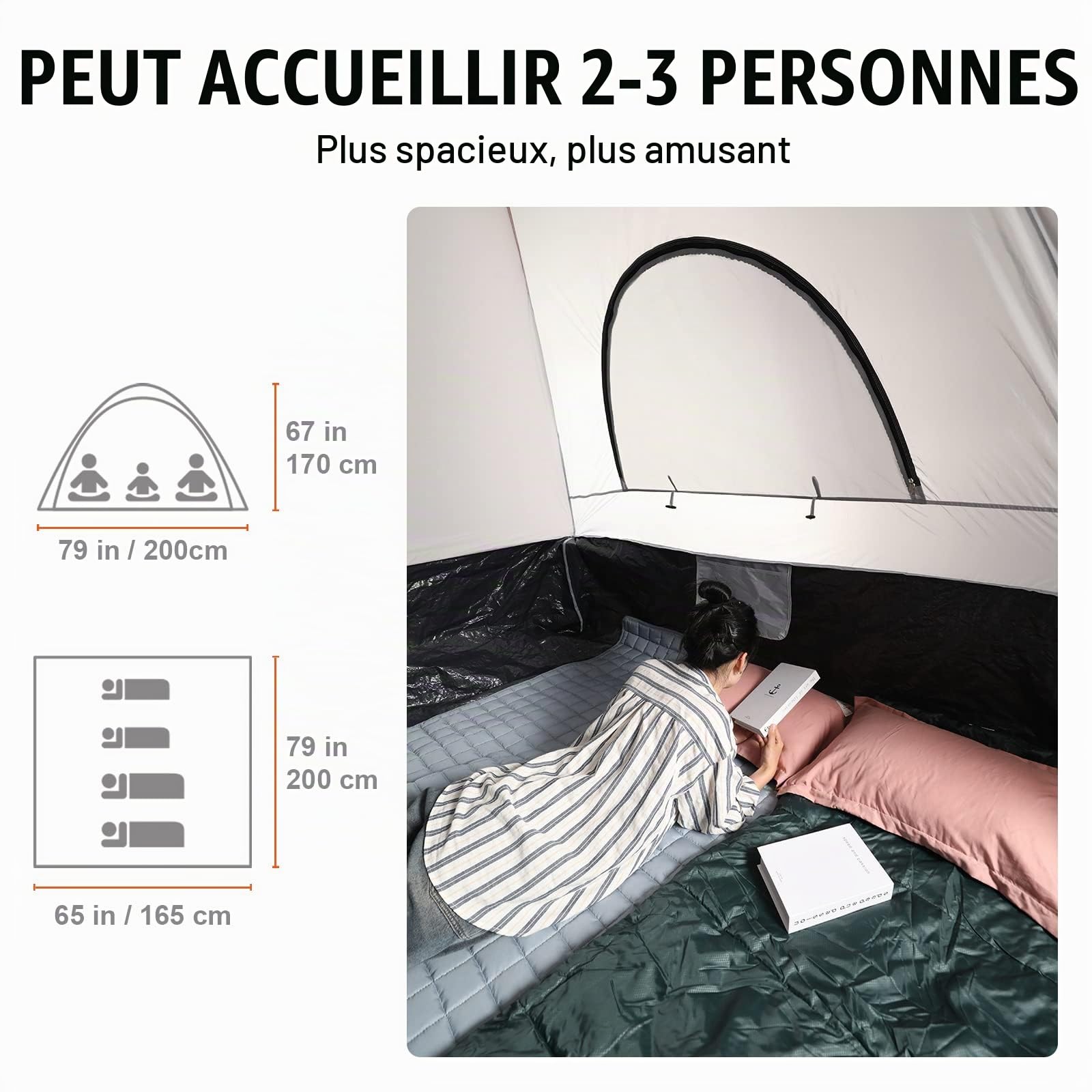 VEVOR Tente de lit pour camion, 2 à 2 m, avec couche de pluie et sac de transport, tente de camion double couche imperméable en polyuréthane 2000 mm, peut accueillir 2 à 3 personnes, pour le camping