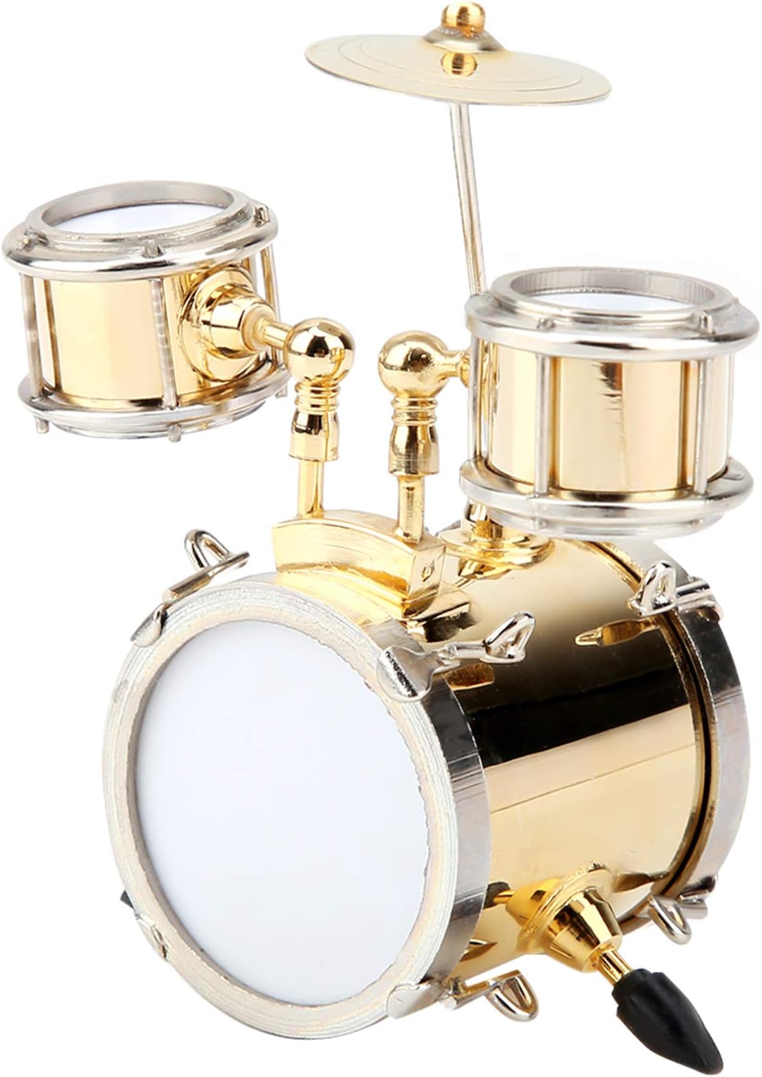 Miniature Drum Set, Mini Drum Model Brass Sculpture Musical Instrument Ornament Home Collection Display Desktop Decoration with Case for Drummer Musicians Music Studio Workshop 8.6 x 8 x 3.9cm