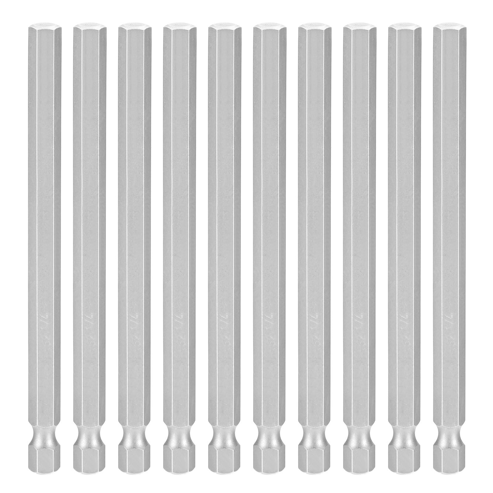 sourcing map 10pcs Hex Head Wrench Drill Bit 1/4" SAE 1/4" Hex Shank 4"(100mm) Length S2 Steel Magnetic Impact Drivers Industrial Grade Hexagon Electric Screwdriver Bit, Gray
