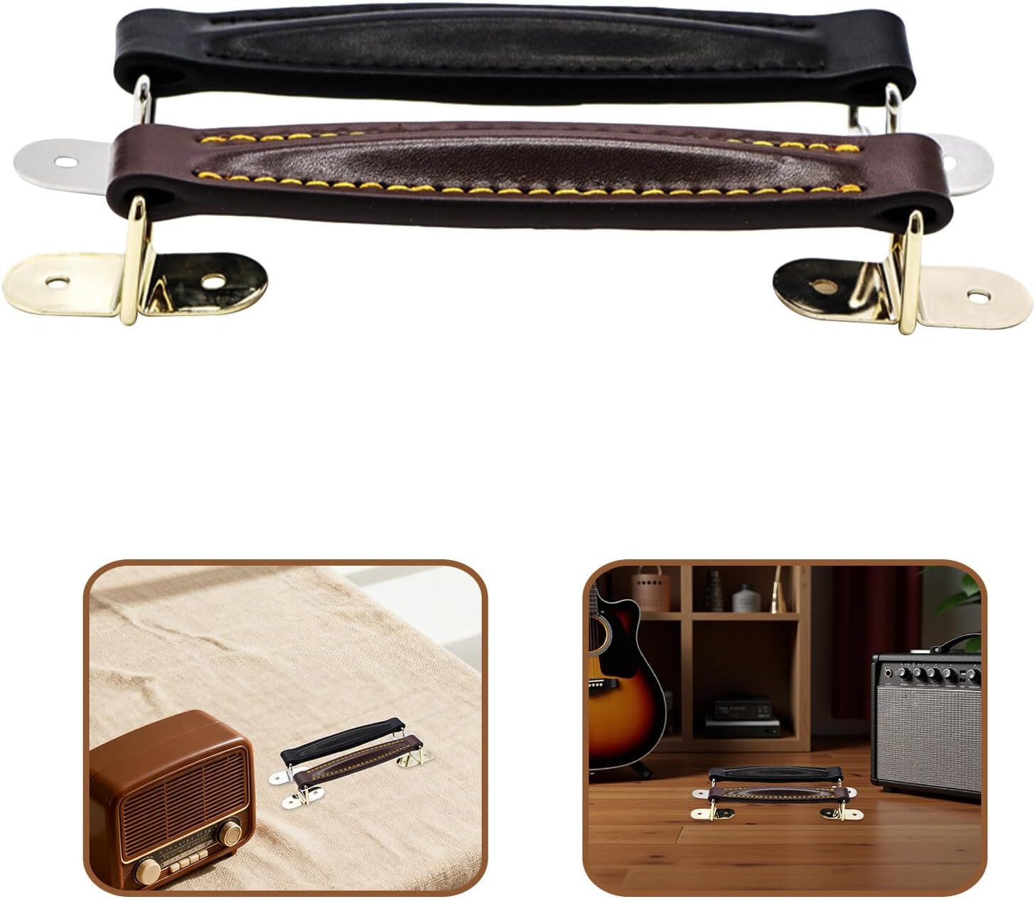 2 Sets Guitar Amplifier Handle Belt with Pu Strap and Slide Metal Buckle, Replacement Speaker Amp Strap Handle for Amplifier Cabinet, Black and Coffee Color, Sturdy Hardware