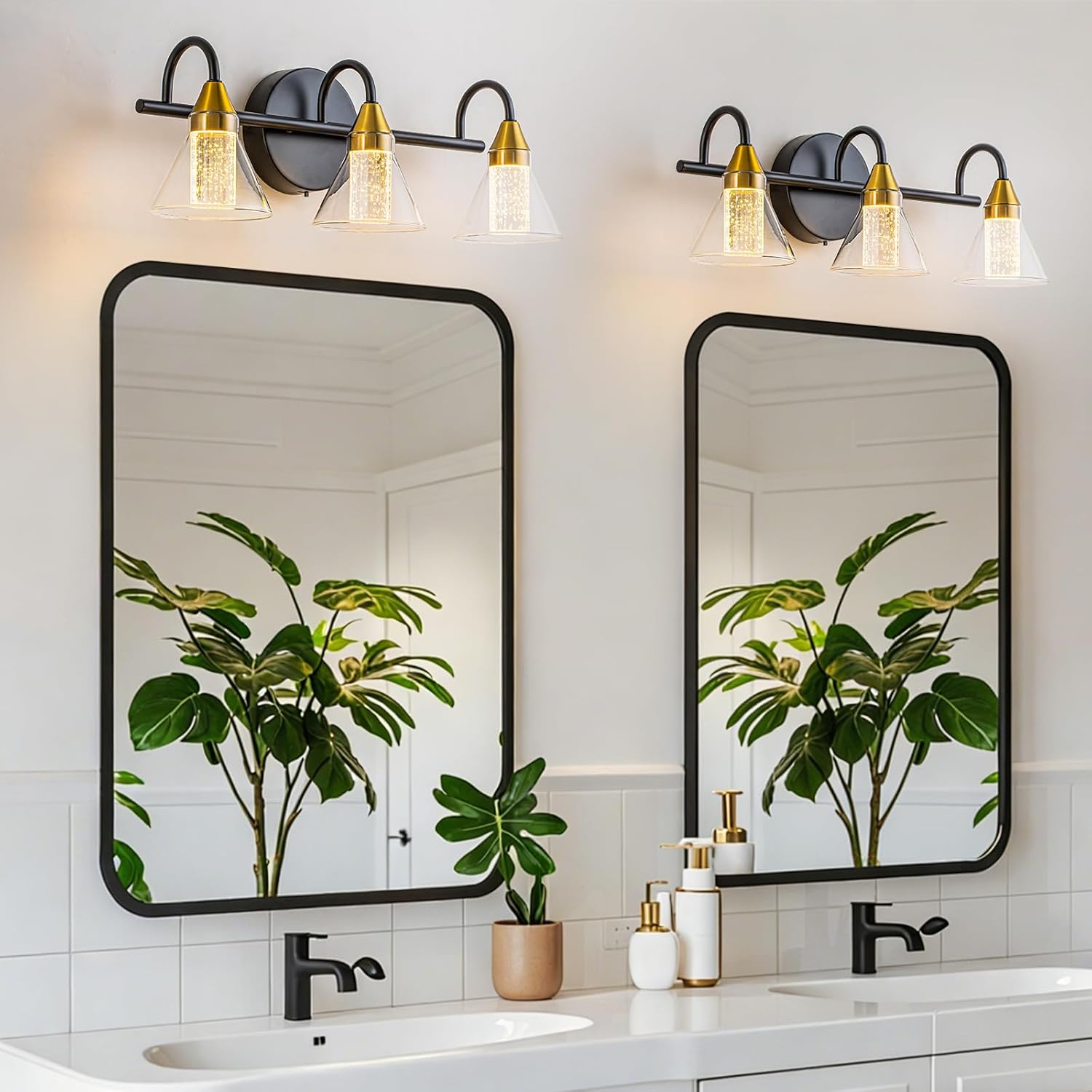 WILON Bathroom 3-Light LED Vanity Light, Eye Protection Led Wall Light with 5 Color Modes (2700k-6500k), Bathroom Lighting Fixtures Over Mirror with Crystal Column for Bath Restroom Powder Room