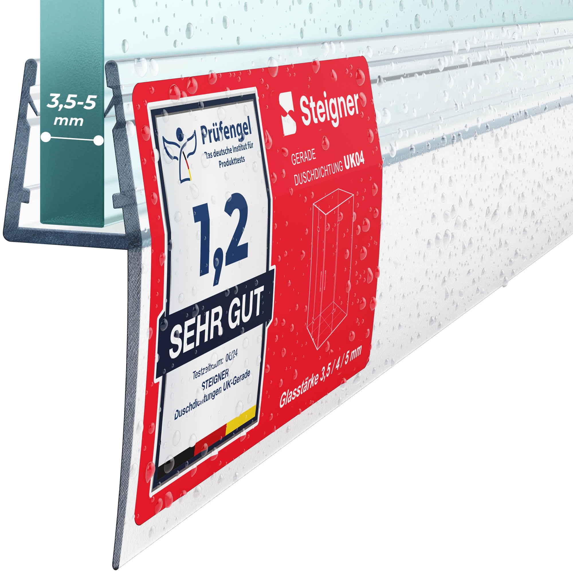 STEIGNER Junta mampara ducha 60 cm UK04 (1 ud.) - Junta vertical para ducha angular o pentagonal con puerta 3,5-5 mm - Color: transparente - Protección contra fugas, Ajuste perfecto, Fácil instalación