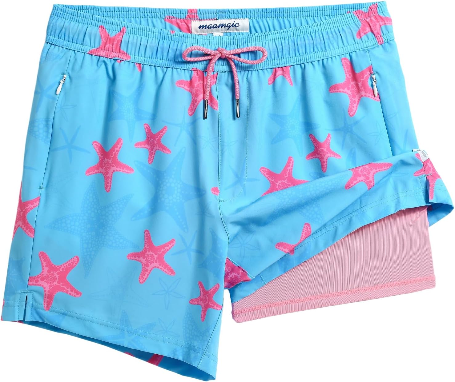 maamgic Men's Swim Trunks 5.5 inch Recycled Beach Shorts with Compression Liner Quick Dry Swim Shorts Zipper Pockets