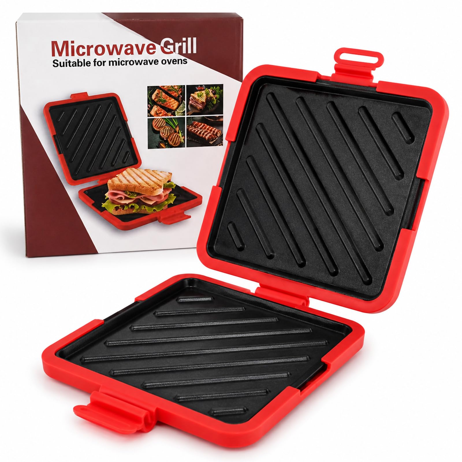 YANJINGSHE Microwave Toastie Maker, Non-Stick Silicone, Red