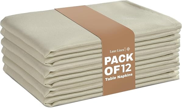 LANE LINEN Cloth Napkins Set of 12-17 x 17 Inch - Premium 100% Polyester Napkins with Hemmed Edges -Durable, Washable & Reusable Table Cloth Napkins for Home, Parties, Dining & Events - Pumice Stone