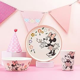 Zak Designs Disney Kids Dinnerware Set 3 Pieces, Durable and Sustainable Melamine Bamboo Plate, Bowl, and Tumbler are Perfect For Dinner Time With Family (Minnie Mouse)